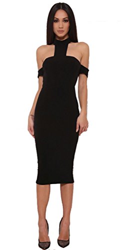 ALAIX Womens Strapless Halter With Sleevelets Bodycon Sexy Midi Dresses