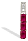 14K White Gold Genuine Emerald-cut Ruby and Diamond 3-Stone Pendant