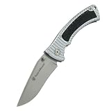 Smith&WessonCH0017BullseyeFoldingLinerlockwithStainlessSteelClipPointBladeandSilverAluminumInstertableHandle