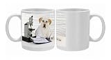 JD-22036 DOG Yellow labrador wearing lab coat with microscope (Lab Report says Photo Mugs