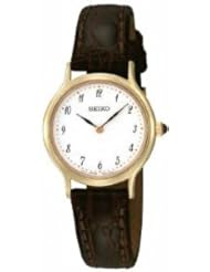 Women Watch Seiko SFQ828 Gold Tone Stainless Steel Case Quartz White Dial Leath