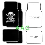 A set of 4 universal fit plush carpet floor mats for cars / truck - Skull and Cross Bone White