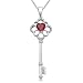 Sterling Silver Heart Created Ruby and Genuine White Diamonds Key Pendant, 18"