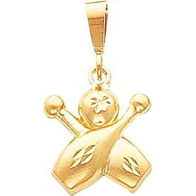 14K Yellow Gold Bowling Pins and Ball Charm Diamond Cut by FindingKing