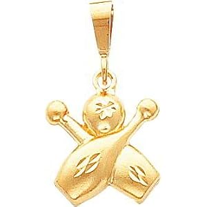 14K Yellow Gold Bowling Pins and Ball Charm Diamond Cut by 