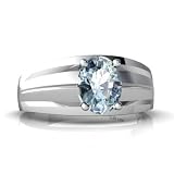 14K White Gold Oval Genuine Aquamarine Men's Men's Ring