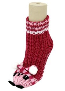 Pink and Hot Pink Panda Bear NON Skid 3d Animal Slipper Socks with Grips