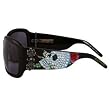 Ed Hardy Skull and Roses Wraparound Sunglasses: Black/Grey