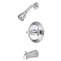 Kingston Brass KB3631AX Restoration Tub and Shower Faucet with Metal Cross Handle, Polished Chrome