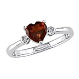 10K White Gold .02 ctw Diamond and Heart Shaped Garnet Ring, J-K,I3