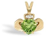 14K Yellow Gold Genuine Heart Peridot and Diamond Celtic Claddagh Pendant