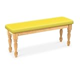 Wood Country Style Natural Farmhouse Dining Bench with Yellow Vinyl Cushion ....