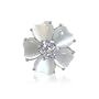 Nickel Free Sterling Silver Round Cubic Zirconia and Heart Mother of Pearl Polish Finished Rhodium Plated 5mm Band Flower Ring Size 5