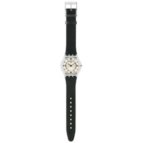 Swatch Women's CORE COLLECTION SFM111 Black Leather Quartz Watch with Silver Dial