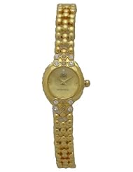 Q and Q Women Gold Analog Watch W/ Rhinestones