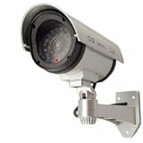 OUTDOOR FAKE / DUMMY SECURITY CAMERA w/ Blinking Light (Silver)