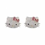 Silberne Hello Kitty Ohrringe / Ohrstecker mit Zirkonia Diamanten und pinker Schleife