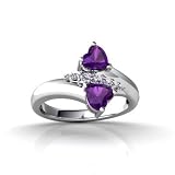 14K White Gold Genuine Heart Amethyst Bypass Ring