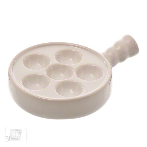 Browne Foodservice 744042 Ceramic 6-Hole Escargot Plate with Handle, White, 5-1/4-Inch
