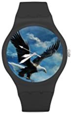 Special Design American Pride the Bald Eagle Pattern, Cool Eagle Custom Unisex Round Rubber Sport Watch, Special Design, 100% Plastic Quartz