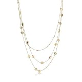 14k Yellow Gold Plated 3-Strand Alternating Matte & Shiny Bead Necklace- 30 IN + 3 IN