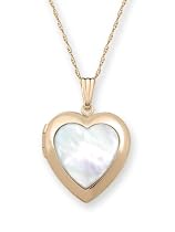 14k Yellow Gold Mother-of-Pearl Heart Locket, 18