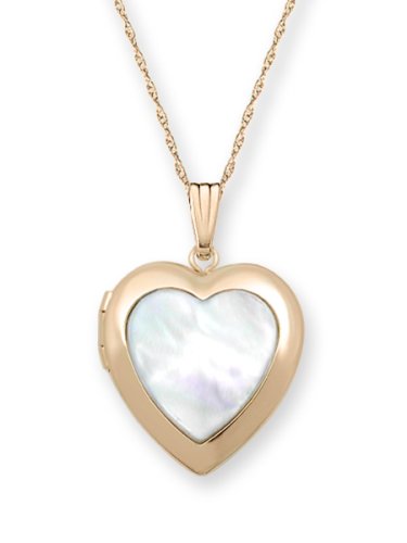 14k Yellow Gold Mother-of-Pearl Heart Locket, 18