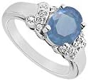 Created Sapphire and Cubic Zirconia Ring 925 Sterling Silver 2.75 CT Total Gem Weight