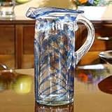 NOVICA Blown glass pitcher, 'Blue Caress'