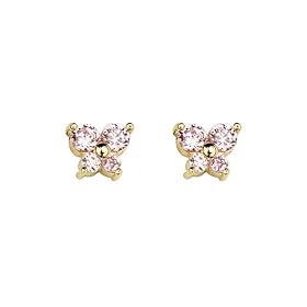 14K Yellow Gold Plated Pink Butterfly CZ Stud Earrings with Screw-back for Children &amp; Women: The World Jewelry Center: Jewelry