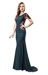 Cocktail Short Lace Applique Satin Mermaid Evening Dress/Prom Dress/Wedding Party Dress  with a Brush/Sweep Train 