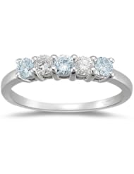 1/5 (0.18-0.25) Cts VS Diamond and 0.33 Cts Aquamarine Ring in 18K White Gold