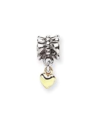 Dangling Heart Charm in Silver and 14K Gold for 3mm Bracelets