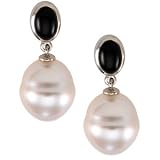 14K Yellow or White Gold Paspaley South Sea Cultured Pearl and Onyx Earrings - Various Sizes