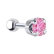 16 Gauge 3/16" -Solid 14KT White Gold 4mm Pink Cubic Zirconia Cartilage Earring