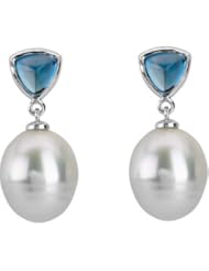 06.00 MM/12.00 MM Fine Ci 14K Yellow Gold South Sea Cultured Pearl And Genuine London Blue Topaz Earring