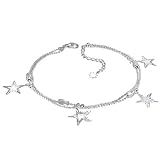 The Stainless Steel Jewellery Shop -Fashion Shining Star Tube Star Dangle Charm Double Strand Bracelet/Anklet