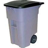 50 Gallon Rubbermaid Large Mobile Waste Receptacle - Gray With Lid
