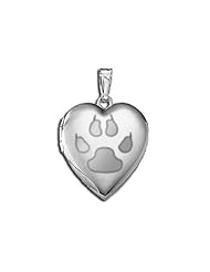 14k White Gold "Cats Paw Prints" Sweetheart Locket 3/4 inch x 3/4 inch in Solid 14K White Gold