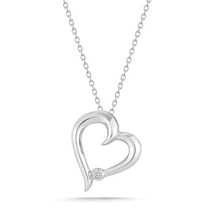 Sterling Silver Heart with Diamond-Accent Pendant (0.02 cttw, I-J Color, I2-I3 Clarity), 18"