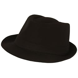 COTTON PIQUE FEDORA TRILBY GANGSTER HAT STINGY BRIM BLACK - MEDIUM / LARGE