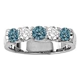 1 Carat Blue & White Diamond 14k White Gold Anniversary / Wedding Ring