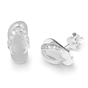 925 Sterling Silver CZ Cubic Zirconia Diamond Small Flip-Flop Slipper Shoes Post Stud Earrings 15 mm Fashion Jewelry for Women Teens Girls - Nickel Free