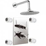 Twin Thermostatic Shower Valve With Built-In Diverter With 4 Round Body Jets And Fixed Head