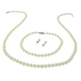 14k White Gold 5-5.5mm Freshwater Cultured Pearl Necklace Bracelet and Stud Earring Set