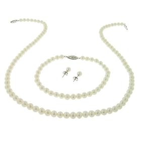 14k White Gold 5-5.5mm Freshwater Cultured Pearl Necklace Bracelet and Stud... by Pearl Birthstones