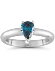 0.53 Cts Teal Blue Diamond Solitaire Ring in 14K White Gold