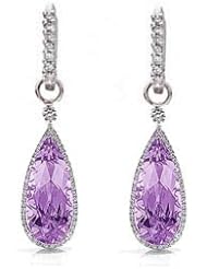 5.58Ct Purple Amethyst & Diamond Dangling Hoop Pendant Earrings