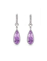 5.58Ct Purple Amethyst & VS Diamond Dangling Earrings 14K Gold