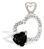 14K White Gold Genuine Heart Black Onyx and Diamond Pendant